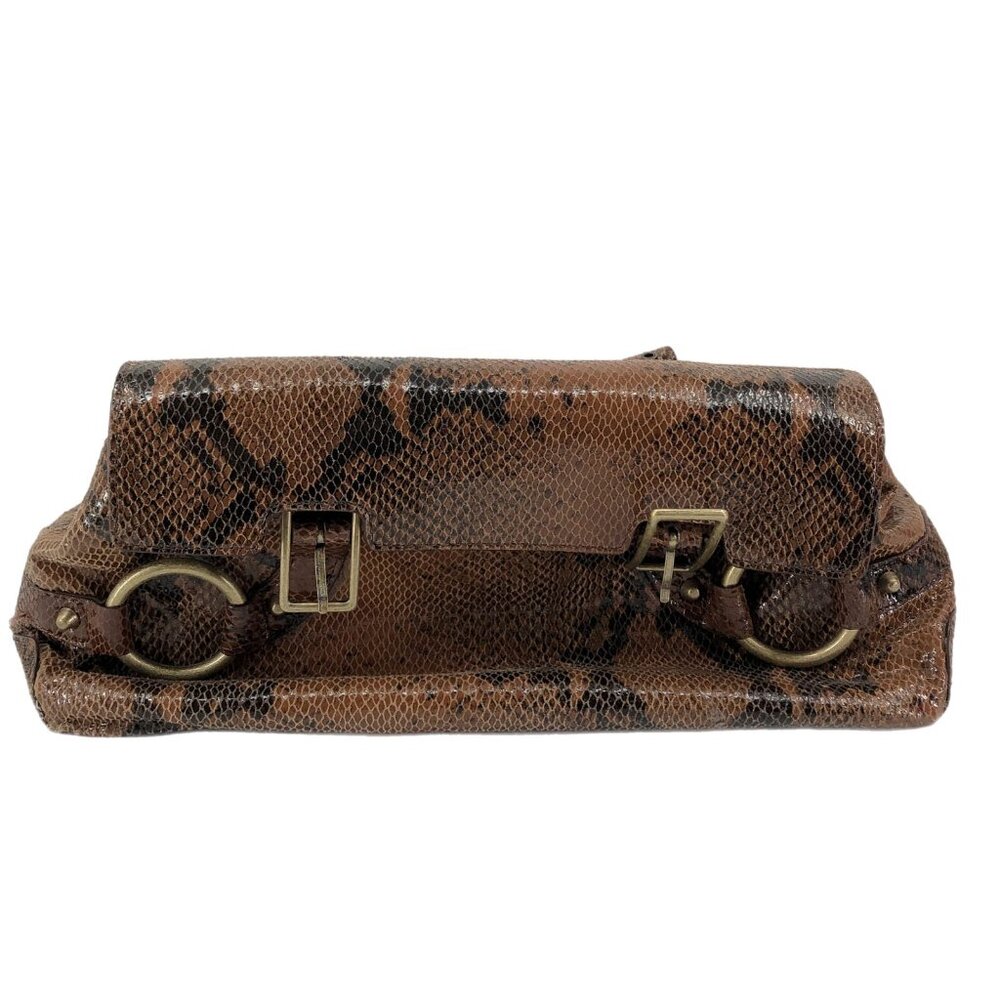 Elegant Brown & Black Animal Print Leather Shoulder Bag | Gold Hardware